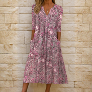 Olivia | Damen Elegantes Kleid V-Ausschnitt – Kleid V-Neck Elegant Sommer 2026 – Rosa