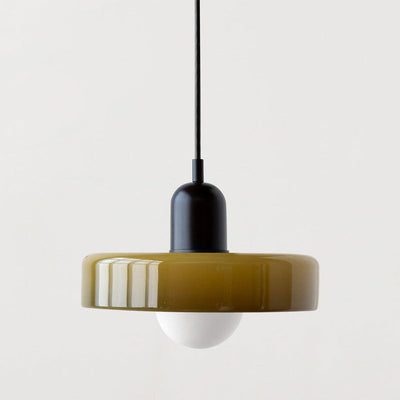 Bauhaus Pendelleuchte aus farbigem Glas für Esstisch – Moderne Hängeleuchte mit G9 Fassung, verstellbare Aufhängung, Ø25-35 cm