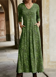 Emma | Stilvolles Maxikleid mit Retro-Muster – Grün