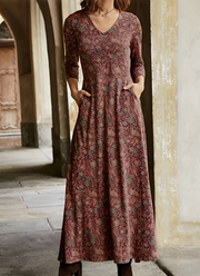 Emma | Stilvolles Maxikleid mit Retro-Muster – Rot