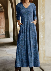 Emma | Stilvolles Maxikleid mit Retro-Muster – Blau
