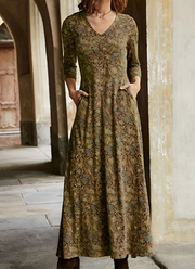 Emma | Stilvolles Maxikleid mit Retro-Muster – Braun