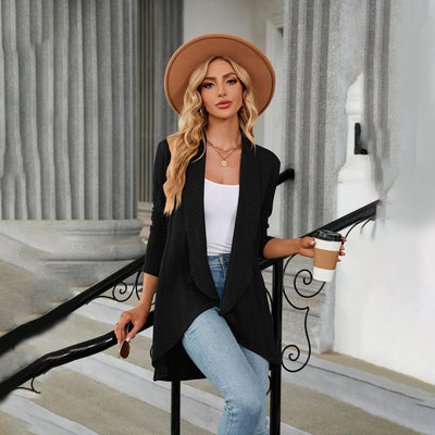 Strick-Cardigan mit Struktur | Wasserfallkragen | Leicht und Elegant