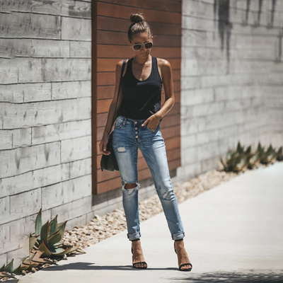 Damen Ripped Denim Jeans