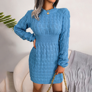 Lea | Damen Strickkleid klassisch geschnitten & stilvoll – Blau