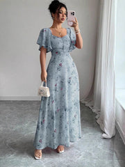 Blumenkleid Maxi Sommer Elegant – Blau