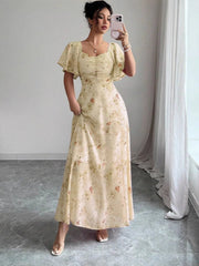 Blumenkleid Maxi Sommer Elegant – Gelb