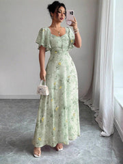 Blumenkleid Maxi Sommer Elegant – Grün