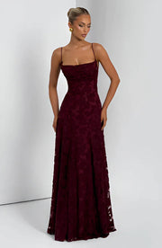 Blumenmuster Kleid | Festliches Kleid für Damen – Burgunder