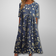 Blumenmuster Midikleid für Frauen – Elegantes Sommerkleid für jeden Anlass – Marineblau (Fast ausverkauft)