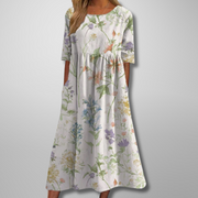 Blumenmuster Midikleid für Frauen – Elegantes Sommerkleid für jeden Anlass – Weiß