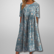 Blumenmuster Midikleid für Frauen – Elegantes Sommerkleid für jeden Anlass – Hellblau