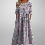Blumenmuster Midikleid für Frauen – Elegantes Sommerkleid für jeden Anlass – Staubiges Flieder