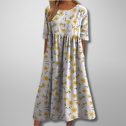 Blumenmuster Midikleid für Frauen – Elegantes Sommerkleid für jeden Anlass – Hellgelb