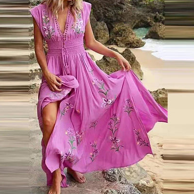 Boho Sommer-Midikleid mit V-Ausschnitt und Luftigem Schnitt – Talia