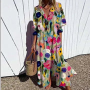 Böhmisches Maxi Kleid – Elegantes Sommermaxikleid für Frauen, Ideal für Strand und Sommerfeste – Mehrfarbige Blumen