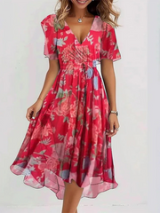 Boho Sommerkleid für Frauen | Elegantes Maxikleid mit Bauchbedeckung – Rot