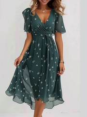 Boho Sommerkleid für Frauen | Elegantes Maxikleid mit Bauchbedeckung – Grün