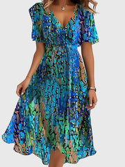 Boho Sommerkleid für Frauen | Elegantes Maxikleid mit Bauchbedeckung – Blau