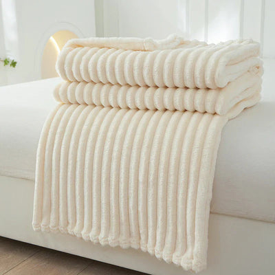 Breit gestreifte Flanell-Fleecedecke – warm für Herbst und Winter, ideal als Bettdecke oder Kuscheldecke