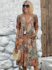 Buntes Midikleid für Frauen – Elegantes Sommerkleid für jeden Anlass – Sandy Beige
