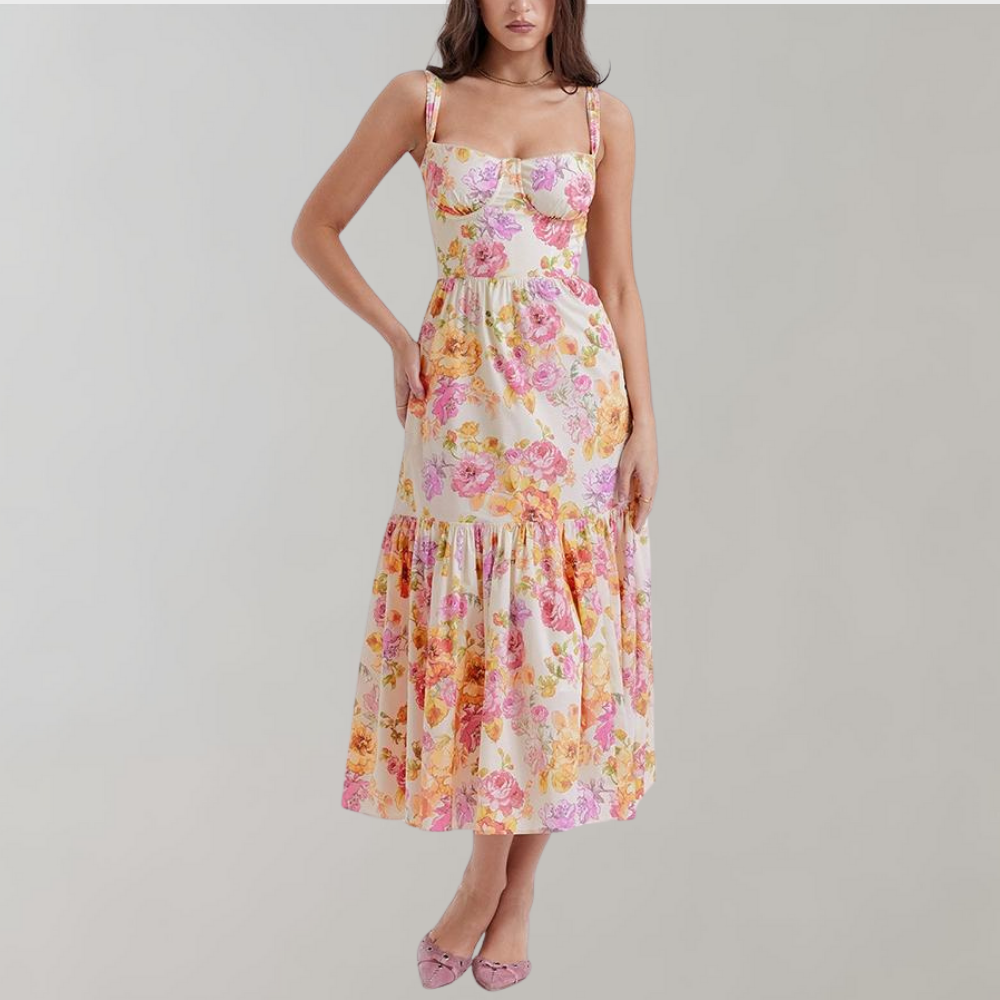 Blumenmuster Midi-Party Kleid – Mireille