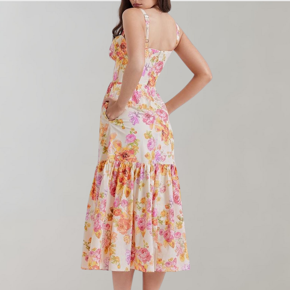 Blumenmuster Midi-Party Kleid – Mireille