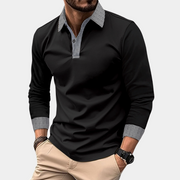 Mason | Herren Langarm Poloshirt Slim Fit Freizeithemd – Schwarz