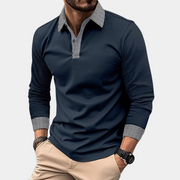 Mason | Herren Langarm Poloshirt Slim Fit Freizeithemd – Marineblau