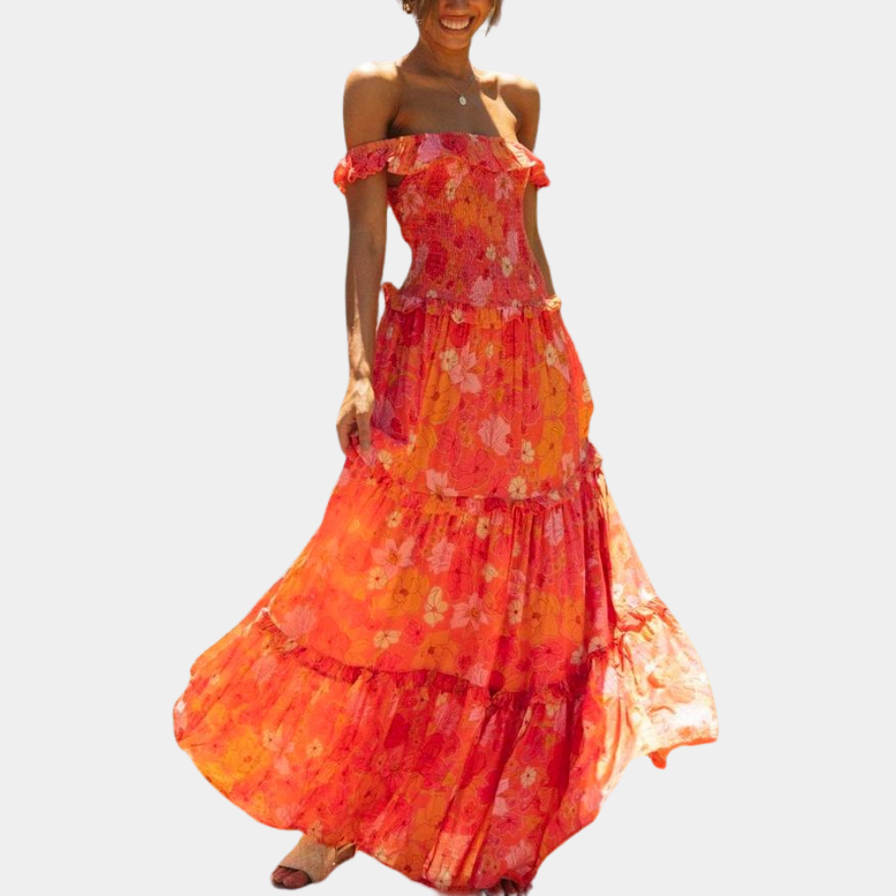 Des - Schickes Orange Blumen Sommerkleid Trendy