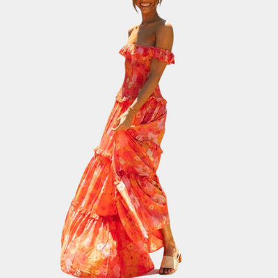 Des - Schickes Orange Blumen Sommerkleid Trendy