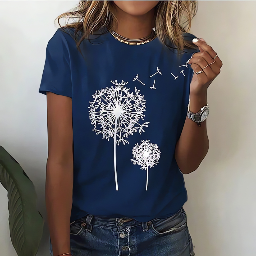 T-Shirt mit Pusteblumen-Print | Rundhals | Lässiger Schnitt