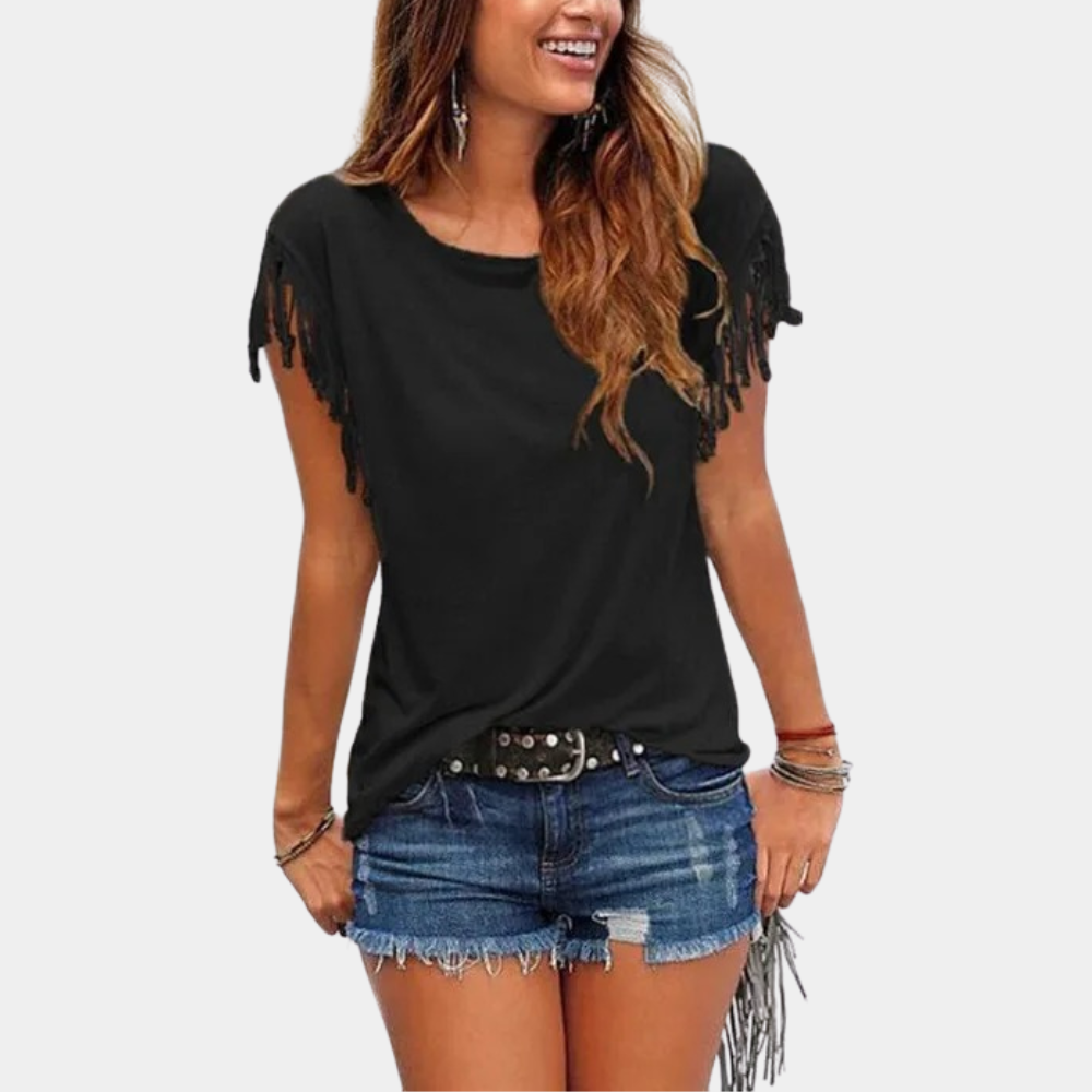Fransiges Sommer-T-Shirt mit lockerer Passform – Mila