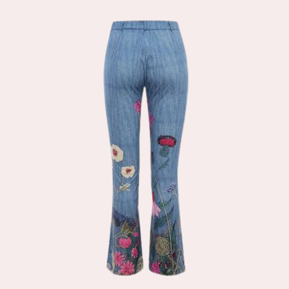 Weit geschnittene Jeans mit Blumenstickerei für Damen