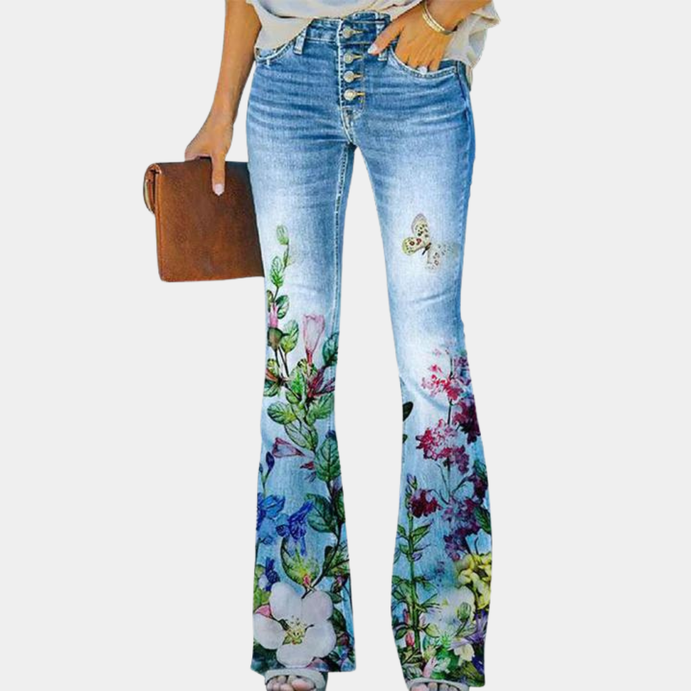 Weit geschnittene Jeans mit Blumenstickerei für Damen