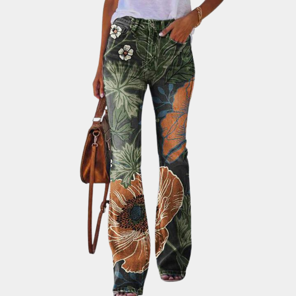 Weit geschnittene Jeans mit Blumenstickerei für Damen