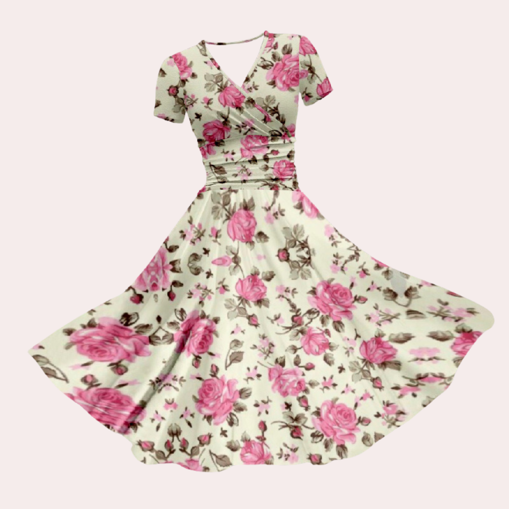 Bunte Midi-Kleid mit V-Ausschnitt – Selina