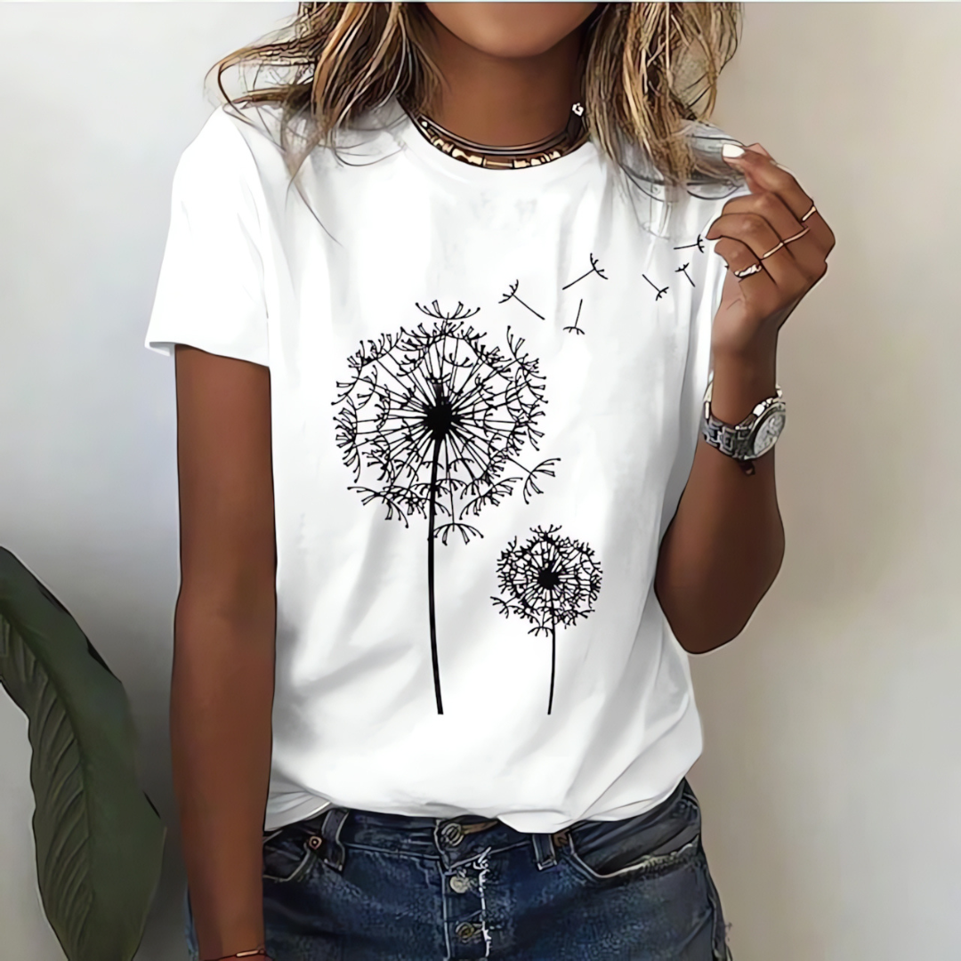 T-Shirt mit Pusteblumen-Print | Rundhals | Lässiger Schnitt