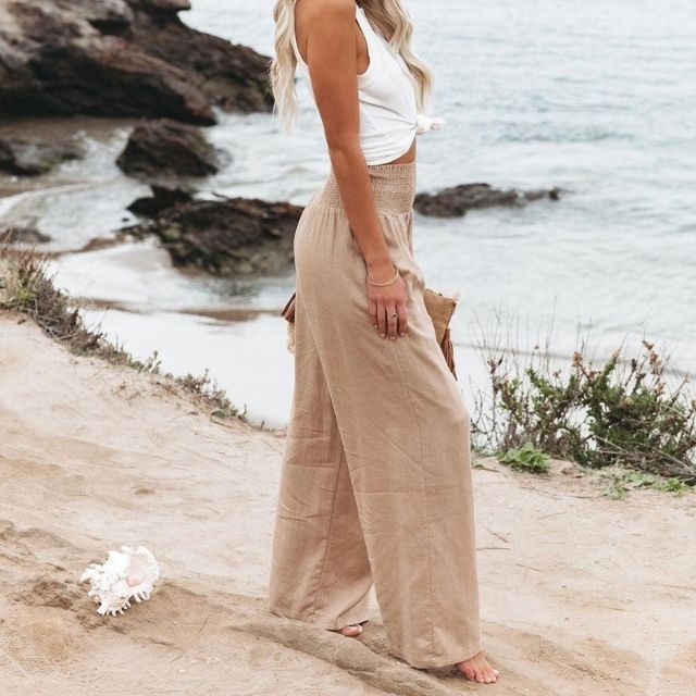 Luftige Damen Leinenhose mit weitem Bein – Liv