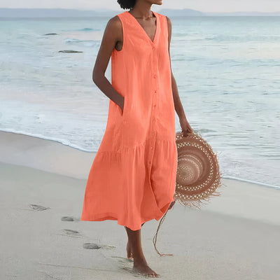 Ärmelloses Leinen Strandkleid für Damen