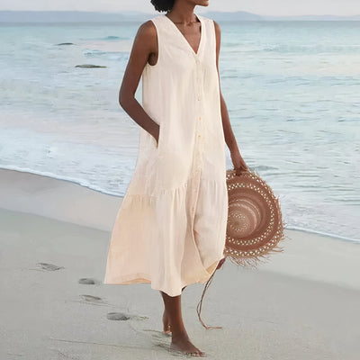 Ärmelloses Leinen Strandkleid für Damen