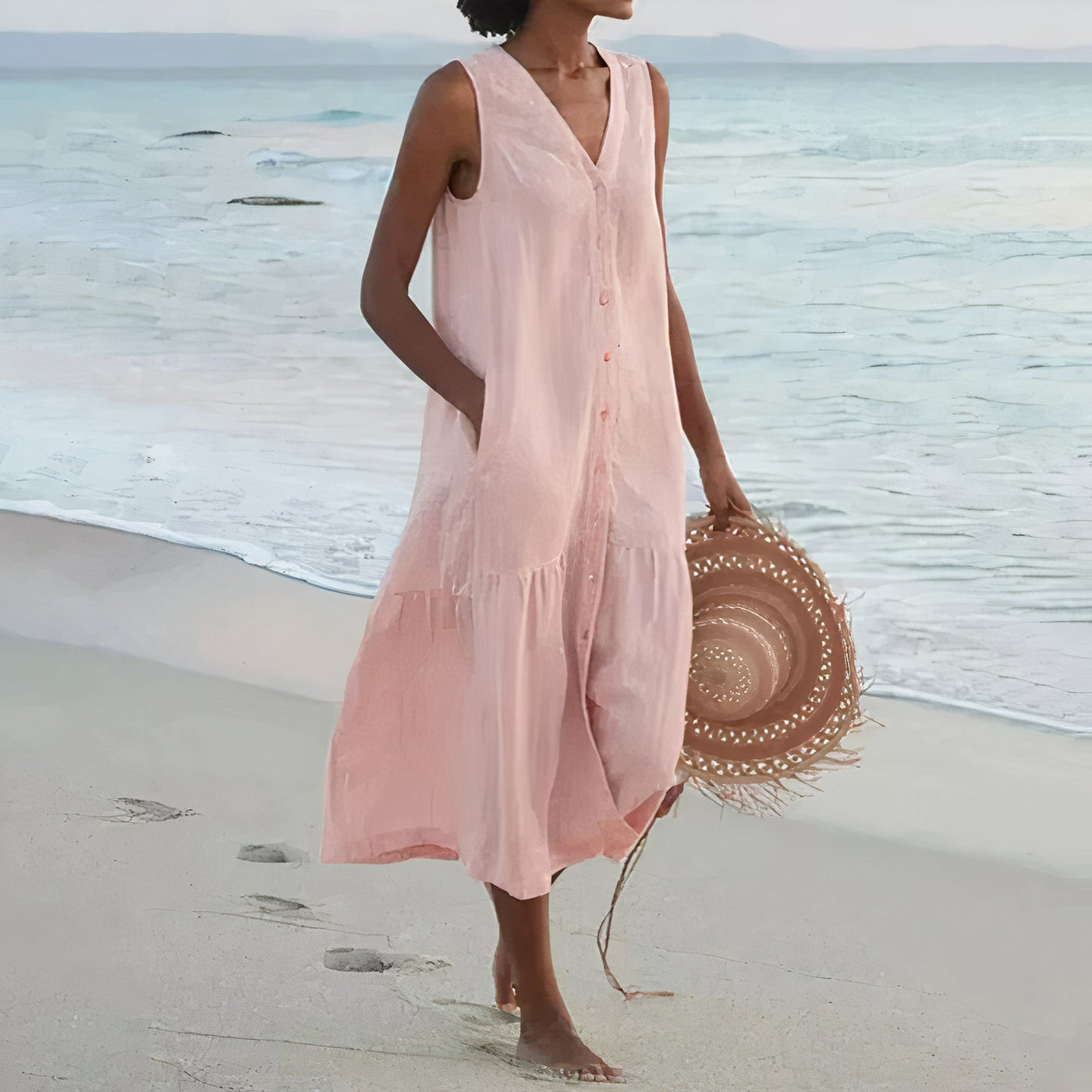 Ärmelloses Leinen Strandkleid für Damen