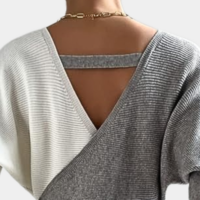 Stylisches Damen Strickkleid | Asymmetrie-Look & Gürtel mit Kettendetail