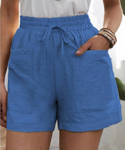 Daphne - Luftige Paperbag-Shorts – Blau