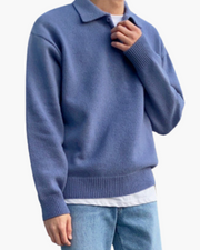 Andrew | Cozy Herren Strickpullover aus Wolle mit Polokragen – Blau