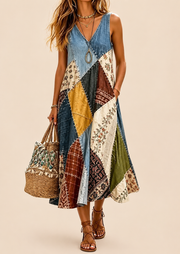Arwyn - Fließendes Boho-Patchwork-Kleid – Mehrfarbig