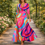 Fleur™ - Elegante Blumenkleid mit V-Ausschnitt – Rosa