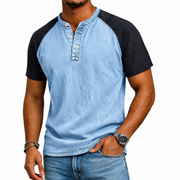Edgehill - Vintagegewaschenes Henley-T-Shirt – Hellblau