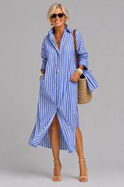 Rosabella - Knitterfreies Midikleid mit Taillengürtel – Blau