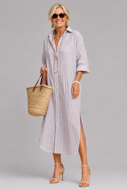 Rosabella - Knitterfreies Midikleid mit Taillengürtel – Grau